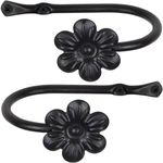 RTZEN Curtain Holders for Wall - Farmhouse Curtain Hooks for Drapes - Creative Black Curtain Tiebacks - Wrought Iron Drapery Curtain Holdbacks - Unique Metal Tie Backs for Curtains - 2 Pcs