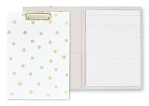 Kate Spade New York A4 Clipboard Folio with Low Profile Clip, Professional Padfolio Includes Lined Notepad, Pen Loop, and Pocket, Gold Dot with Script