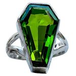 Peridot Natural Gemstone Ring, Solid 925 Sterling Silver Promise Statement Rings, Gothic Jewelry, August Birthstone Coffin Ring, Christmas Friendship Gifts (US Ring size 7)