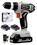 BUILDSKILL 21V Li-Ion Cordless Drill Machine,10MM Keyless Chuck, Variable Speed, LED Light, 2 pcs 1.5 Ah Batteries, Fast Charger, Storage Case (6 Months Warranty including Battery and Charger)