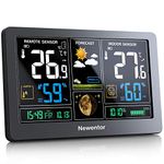 Newentor Weather Station with Wireless Outdoor Indoor Sensor, Color Display, Weather Forecast, Digital Atomic Clock, Barometer, Temperature, Humidity Monitor, for Home Garden Farm