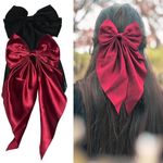 ChicTresses® 2 Pack Black and Red - Hair Bows for Women, Bow Clips for Women - hair clips for women, Hair Clip - Luxury Silky Satin Hair Bow Clips for Women and Girls, Cute Hair Accessories for Girls