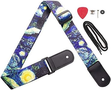 KINPHY Ukulele Strap - Van Gogh Starry Night Uke Shoulder Strap with Strap Button & Felt Guitar Pick for Soprano Concert Tenor Baritone Ukulele Mandolin Banjo (Blue)