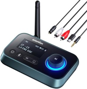 Bluetooth 5.3 Transmitter Receiver - SOOMFON Bluetooth TV Adapter with Volume Control, Dual Link Long Range Audio Bluetooth Transmitter for TV to Wireless Headphones (Optical, RCA, Aux)