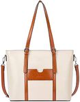 BOSTANTEN Womens Genuine Leather Handbags Large Capacity Vintage Top-Handle Tote Bag Casual 15.6 inch Laptop Shoulder Bags White with Brown