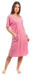 i-Smalls Ladies Soft Cotton Short Sleeve Embroidery Nightdress (Dark Pink) M