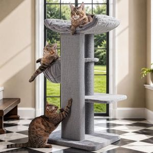 Sopapets 45" Cat Tree for Large Cats, Heavy Duty Cat Tower for Indoor Adult Cats, Maine Coon Cat Tree with Oversized Top Perch, Soft Hammock, Sisal Scratching Posts & Plush Bed, Gray