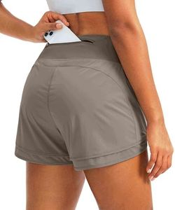 Women's Running Shorts High Waisted Quick-Dry 3 Inch Gym Workout Athletic Shorts for Women with Zipper Pocket (Khaki, XXS)