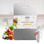 Rectangular 304 Stainless Steel Chopping Board for Kitchen | Free 1 Steel Straw | for Cutting Vegetables, Meat, Fish, Fruits | Unbreakable | Easy to Clean | Medium | 30 x 20 cm