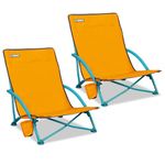 CAMPHILL Low Beach Chairs for Adults 2 Pack,Protable Folding Beach Chair Backpack with Cup Holder,Carry Bag,Reclining Beach Chair for Camping Sand,Orange