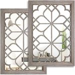 Wocred Set of 2 Rectangular Wall Mirror,Gorgeous Rustic Farmhouse Accent Mirror,Barn Wood Color Entry Mirror for Bathroom Renovation,Bedrooms,Living Rooms and More(11''x15''),Barn Wood Square