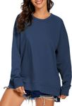 APEIYU Women's Long Sleeve Tops Loose Sweatshirts Ladies Jumpers T Shirt Round Collar Baggy Blouses Side-Vent Tunic Tops Ladies Deep Blue XL