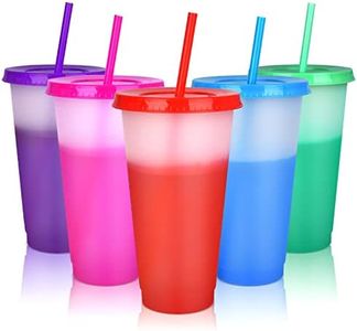 Color Changing Cups with Straws & Lids: 24oz Cold Water Drinking Cups 5 Pack Reusable Plastic Tumbler Bulk Ice Cold Drinking Cup for Kids Partytravel Mug