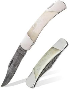 BEAR & SON - MANUAL - 2.75" - Clip Point - Damascus Steel - White Smooth Bone - Lightweight for Everyday Carry - WSB05D