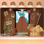 Cowboy Wild West Party Decoration,Large Fabric Western Themed Party Wooden House Barn Banner Photo Booth Backdrop Background Saloon YeeHaw Scene Setters for Cowgirl Tableware Decor