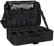 Relavel Makeup Bag Travel Makeup Train Case 13" Large Cosmetic Case Professional Portable Makeup Brush Holder Organizer and Storage with Adjustable Dividers and Shoulder Strap Black Medium