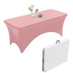 Urby Elastic Table Clothes for 6 Foot Rectangle Tables Fits 6ft Folding Tables Heavy Duty Stretchy Wrinkle Resistant Spandex (Light Pink, 6FT)