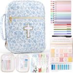 XKDOUS Bible Cover for Women Quilted Bible Bag Church Book Carrying Case with Cross, Handle, Study Supplies Organizer Portable Church Book Carrier Christian Gifts for Mom, Lady