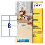 Avery White Printable, Customisable Removable Labels, 8 Labels Per A4 Sheet, 96x63.5 mm