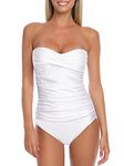 RELLECIGA Women's Twist Front Shirred One Piece Swimsuit (Medium, White)