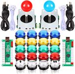 EG STARTS Classic Arcade DIY Kit Parts 2x USB LED Encoder To PC Consols Games + 2x 4/8 Ways Joystick + 20x 5V Illuminated Push Buttons For Mame Jamma Raspberry pi (Red/Blue Stick + MIX Color Buttons)