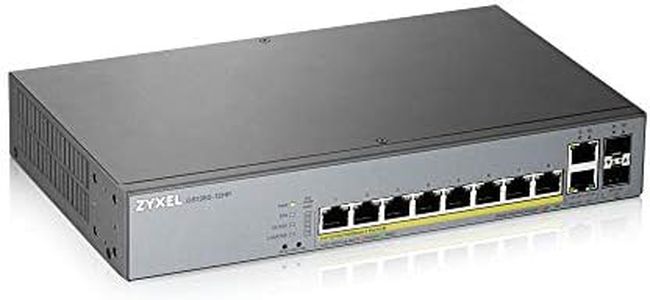 Zyxel Switch 8 ports Gigabit Smart Managed PoE+ avec une réserve de 130 watts et 2 ports Gigabit en cuivre + 2 SFP avec gestion Cloud Nebula, Long Range PoE Switch [GS1350-12HP]
