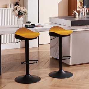 YOUNIKE Bar Stools Set of 2 Breakfast Tall Counter Barstools for Kitchen Island Velvet Swivel Adjustable Height Bar Chairs with Black Sturdy Frame Yellow Seat