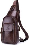 BULLCAPTAIN Mens Leather Crossbody Bag Shoulder Sling Bag Casual Daypacks Chest Bags for Travel Hiking Backpacks, Coffee