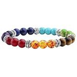 Jovivi 7 Chakras Bracelet Reiki Natural Gemstone Healing Balancing Round Beads Crystal Stone Bracelets for Women, 7.5 inches, Crystal, no gemstone