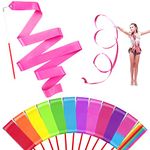 HiUnicorn 12-Pack Dance Ribbons Streamer Wands for Kids Rainbow Party Favors Loot Bag Fillers Rhythmic Gymnastics Ballerina Birthday Party Decoration, Twirling Ribbons for Girls