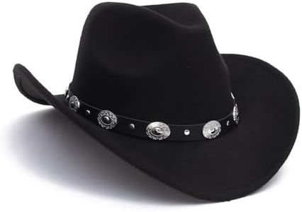 Black Cowboy Cowgirl Hat for Women Men Western Style Wide Brim Felt Fedora Panama Hat with Detachable Belt Buckle