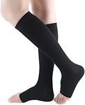 Bacophy 2 Pairs Compression Socks 15-20 mmHg for Women and Men, Knee Length Open Toe Firm Support Calf Stocking, Graduated Hosiery for Fitness, Flight, Running Marathon