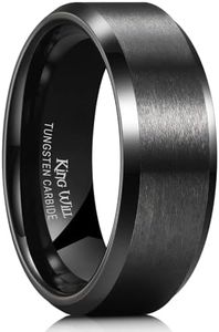 King Will Basic Men Wedding Black Tungsten Ring 8mm Matte Finish Beveled Polished Edge Comfort Fit 10
