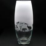 GLYPTIC GLASS ART 'Elephant' Hand Etched/Engraved Glass Botanica Vase