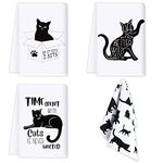 4 Pieces Funny Cat Kitchen Towels Cute Cat Theme Dish Towels Set Absorbent Kitchen Tea Towels Farmhouse Decorative Hand Towels for Housewarming, Birthday, Christmas Towels, Pet Lover Fun Gift