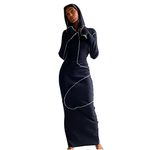 Womens Hoodie Dress Fashion Sexy Wrap Long Sleeve Maxi Dress Solid Hooded Long Dress Tight Cocktail Party Club Dress Black