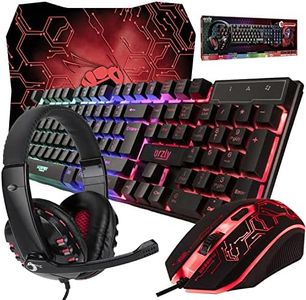 Gaming Keyboard and Mouse and Mouse pad and Gaming Headset, Wired LED RGB Backlight Bundle for PC Gamers and Xbox and PS4 Users - 4 in 1 Edition Hornet RX-250