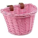 AVASTA Wicker Children's Bicycle Basket for 12, 14, 16 Girls' Bikes, Scooters, Tricycles, Children's Bicycle Accessories, Comes with Leather Straps, Pink, Size XS