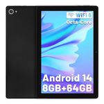 Eksvefot Android 14 Tablet, 10 Inch Tablet Octa-Core 8GB+64GB(TF 1TB), Android Tablet 1280x800 HD IPS Tablet Wi-Fi 6 Model/Widevine L1/5000mAh/Dual Camera/Face ID Tablet PC 2024 - Black