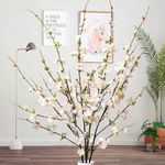 florisso Cherry Blossom Branches, Long Stem Artificial Flowers for Tall Vase, 47" Faux Plum Blossoms for Home Living Room Indoor Office Wedding Garden Decoration (4PCS, White)