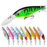 OriGlam 10 Pack Fishing Lures Hard Baits, 3D Eyes Minnow Fishing Lures Crankbait, Swimbait Fishing Tackle Lure Kit for Freshwater/Saltwater / Topwater, Bass, Trout, Walleye, Redfish