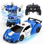 DEERC RC Car Transform Robot, 2.4GHz Remote Control Police Cars for Kids, 1:18 Scale Robot Toy Car W/One-Key Transformation, 360° Rotation, Auto Mode, Rechargeable Battery, Gift for Boys Girls