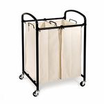 Seville Classics Mobile Double Bag Compact Laundry Hamper Sorter Cart, Silver