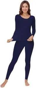 WiWi Soft Underwear for Women Thermal Long Johns Sets Super Warm Base Layer Top Pants Pajamas Set Viscose from Bamboo S-3X, Navy, Large