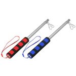 PATIKIL 5 Feet Telescopic Handheld Flagpoles, 2 Pcs Non-slip Sponge Handle Stainless Steel Portable Collapsible Teacher Pointer Tour Guide Flag Pole with Clips, 7 Sections, Red Blue