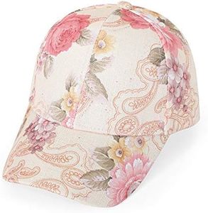 ZLYC Women Fashion Floral Print Baseball Cap Hawaiian Adjustable Snapback Dad Hat, Beige, Medium