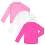 BIG ELEPHANT 3 Pack Kids Rash Guard Swim Shirt UPF 50+ Long Sleeve Rashguard Swimwear Surf Tops Sun Protection for Boys Girls, Rose Red/White/Pink, Small