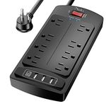 6Ft Extension Cord Power Bar, Nuetsa Surge Protector 8 AC Outlets and 4 USB Ports(3U1C), 6 Feet Power Strip (1625W/13A) for Home, Office, 2700 Joules, ETL Listed, Black