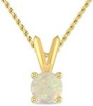 Inspereza 1/3 Carat Round Opal 14K Yellow Gold V-bail Solitaire Pendant Necklace For Women