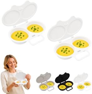 Dual Cavity Microwave Egg Poacher 2 Eggs with Lid Egg Cooker, White*2